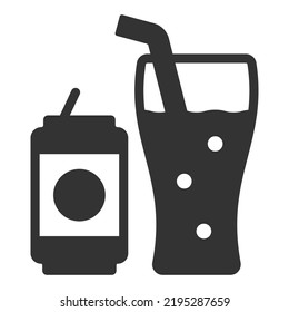 Drink jar, glass with cola and straw - icon, illustration on white background, glyph style