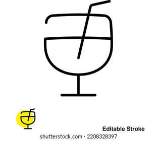Drink Juice Glass Vector Line Icon Eps