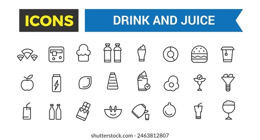 Drink and Juice icon set. Outline icons pack. Editable vector icon and illustration.