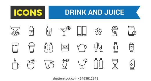 Drink and Juice icon set. Outline icons pack. Editable vector icon and illustration.