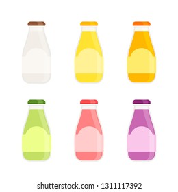Drink - Juice and Smoothie - Flat Vector Icon Set - Beverages in Glass Bottles Isolated on White Background