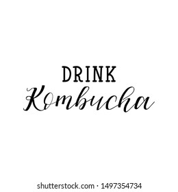 Drink kombucha. Vector illustration. Lettering. Ink illustration. Kombucha healthy fermented probiotic tea.