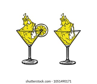 Drink with Lemon Orange Glass Sign Symbol Icon Logo Template Vector