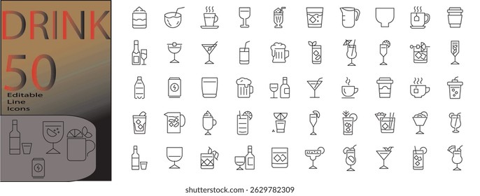 drink line editable icon set. Editable stroke. Vector illustration