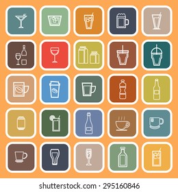Drink line flat icons on orange background, stock vector