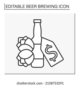  Drink line icon. Craft beer in a glass bottle. Barrel. Beer brewing concept. Isolated vector illustration. Editable stroke