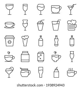 Drink line icon set on white background. Editable stroke. Design template vector