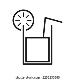 Drink line icon with straw and lime slice. Eps 10.