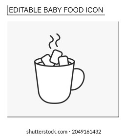 Drink line icon. Tasty hot drink. Delicious sweet cacao with marshmallow. Baby food concept. Isolated vector illustration. Editable stroke