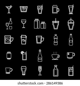 Drink line icons on black background, stock vector