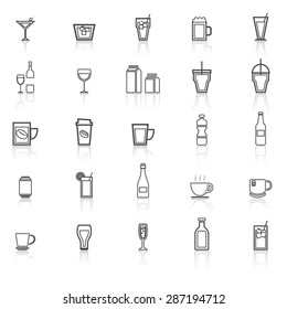 Drink line icons with reflect on white, stock vector