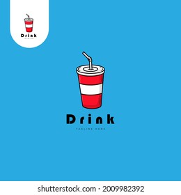 drink logo design with blue background . Vector illustration.