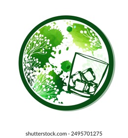 Drink logo greenery. hand drawing. Not AI. Vector illustration.