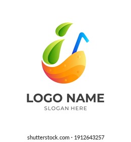 drink logo with juice design template, 3d colorful logo