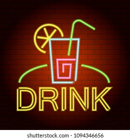 Drink logo neon light icon. Realistic illustration of drink logo neon light vector icon for web design