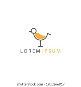 logotipo de bebida, pájaro simple, diseño de contorno, ilustración vectorial