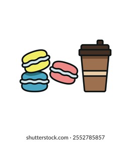 Drink and macaron set food icon vector basic design simple and modern concept graphic