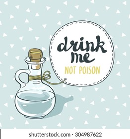 "Drink me" jar isolated vector illustration. Bottle with water.