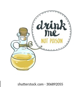 "Drink me" jar isolated vector illustration. Bottle with water.