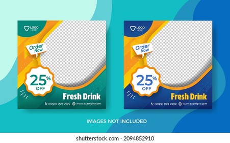 Drink Menu Banner Template, Social Media Post Template, Fresh Drink Menu Banner