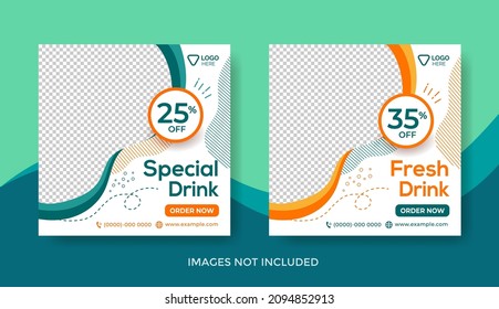 Drink Menu Banner Template, Social Media Post Template, Fresh Drink Menu Banner