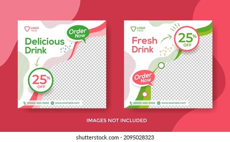 Drink Menu Banner Template, Social Media Post Template, Fresh Drink Menu Banner