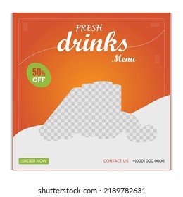Bannervorlage für Drink-Menü, Vorlage für Social-Media-Banner für Post-Drink-Vorlagen, Banner für frisches Drink-Menü für Social-Media-Post-Werbebanner Premium Vector, Restaurantwerbung 