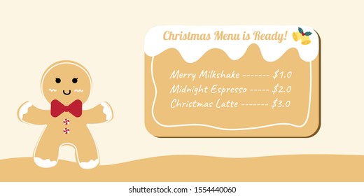 Drink Menu Board with Gingerbread Man Cookie