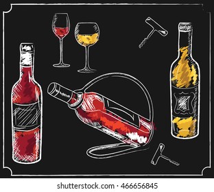 Drink menu elements on chalkboard. 