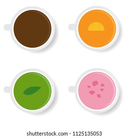 Drink menu top view.Beverage vector design illustration,Coffee,Lemon tea,Green tea,Strawberry milk