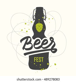Drink menu. Vector illustration with beer bottle in sketch style for pub. Alcoholic beverages.