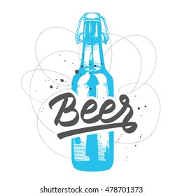 Drink menu. Vector illustration with glass of beer in sketch style for pub. Alcoholic beverages.