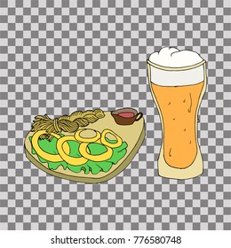 Drink menu. Vector illustration with glass of beer in sketch style for pub. Alcoholic beverages.
