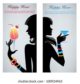 drink with me,vector commercial background with images of drinks and girls silhouettes