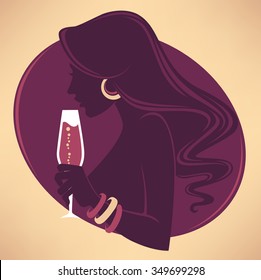 drink with me,vector commercial background with images of drinks and girls silhouette