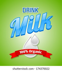 Drink milk document template with drops and ribbon on green background