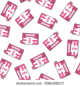 Drink Milk Product Seamless Pattern On A White Background. Milk Carton Boxes Illustration