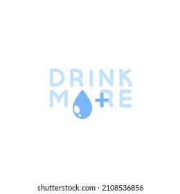 "Drink more" logo with water drop and plus symbol isolated on white background.