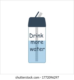 Drink more water. Bottle Drink. Glass and Plastic concept. Various bottles, glass, flusk. EPS 10