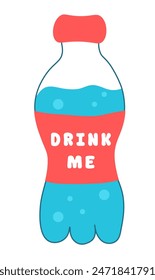 Drink more water. Bottle with message Drink me. Vector flat illustration.