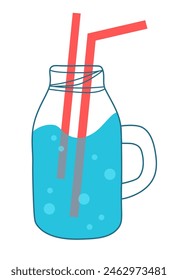 Drink more water. Bottle with straw. Glass for drinking. Vector flat illustration.