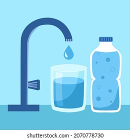 Drink more water concept vector illustration. Clean water from tap. A glass of pure water. 