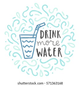 Drink More Water. Doodle Illustration. Vector Hand Drawn Poster