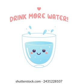 Drink more water double walled mug with water , character vector illustration