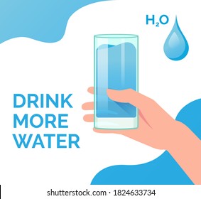 drink more water. hand holding mineral water in a glass concept illustration flat design vector