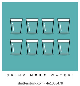 Drink More Water! (Line Vector Illustration in Flat Style Motivational Poster Design)