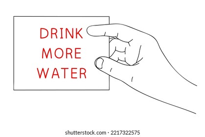 DRINK MORE WATER. Message on paper of health care and health lifestyle. Editable hand drawn contour. Sketch in minimalist style. Vector illustration