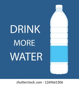 Drink more water quote and bottle of water isolated on blue background. Vector illustration. Drink more water concept 