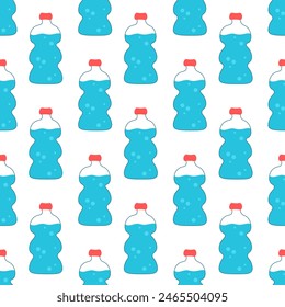 Drink more water. Seamless Pattern with bottles. Vector flat illustration.