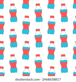 Drink more water. Seamless Pattern with bottles. Vector flat illustration.